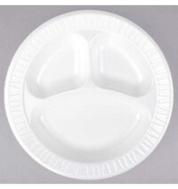 3 Compartment Foam Plate 125 Cnt